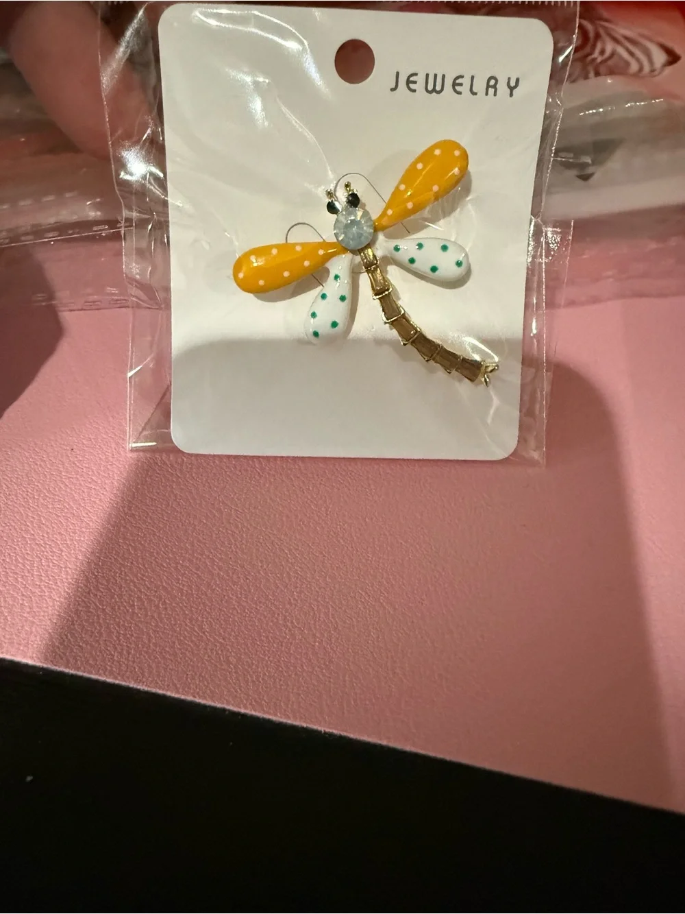 Dragonfly Brooch - Yellow & White or Green and white Polka Dot - Picture 4 of 7